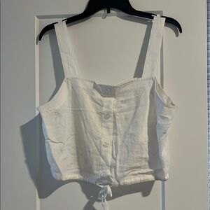A New Day White Button-Down Crop Top